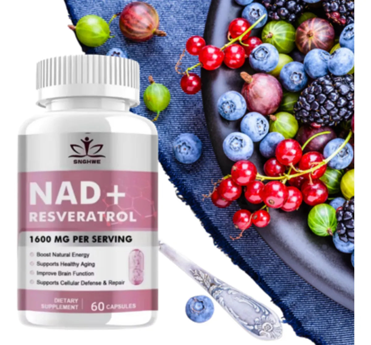 NAD+ con Trans-Resveratrol Puro 98% | 60 cápsulas